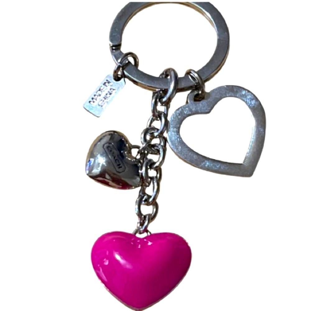 Coach Puffy Pink and Silver Hearts Keychain, NWOT - Picture 5 of 5